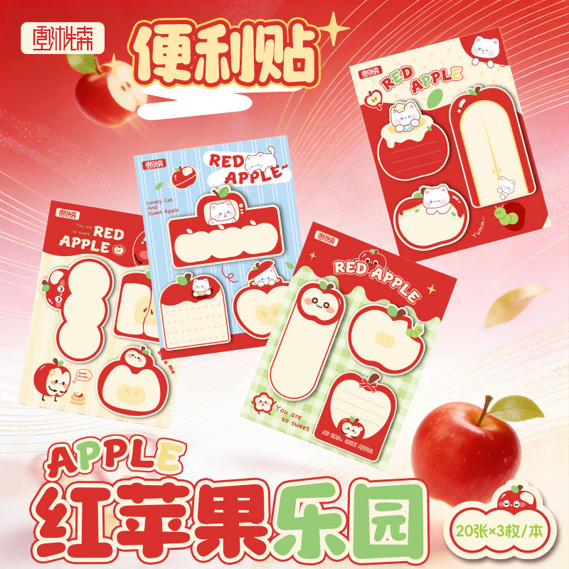 红苹果乐园便利贴办公室便携N次贴卡通创意便签贴留言贴学生奖品 Portable, Reusable, Cartoon-Themed Creative Sticky Notes, Message Notes
