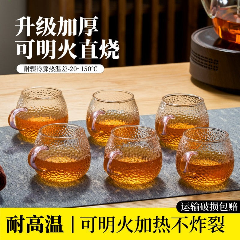 锤纹小茶杯新款高硼硅玻璃耐热玻璃杯功夫茶具套装家用办公喝茶杯Hammered-Pattern Small Teacups, High-Borosilicate Heat-Resistant Glass Cups, Kung Fu Tea Set, for Home and Office Use