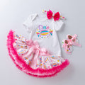 欧美宝宝生日套装婴儿周岁节日装夏季短袖绣花爬服公主裙套装Baby Birthday Outfit Set: 1st Birthday Outfit, Summer Short-Sleeve Embroidered Romper and Princess Dress Set