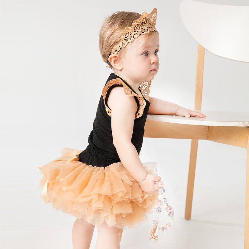 女宝宝02岁婴幼儿无袖翅膀哈衣网纱底裤裙公主裙套装 Girls' 2-Year-Old Sleeveless Winged Romper with Tulle Panties and Princess Dress Set