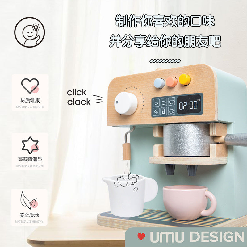 儿童红色复古仿真咖啡机男孩女孩过家家厨房小家电咖啡机套装Children’s Red Retro-Style Toy Coffee Machine – Pretend Play Kitchen Appliance Set for Boys and Girls