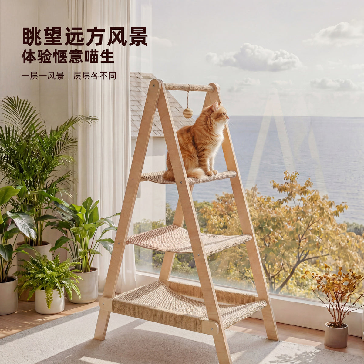 猫爬架猫窝一体四季通用猫架家用大猫猫咪吊床多猫可用人字梯All-in-one cat climbing frame and bed – all-season cat stand for large cats, suitable for multiple cats, with a herringbone ladder