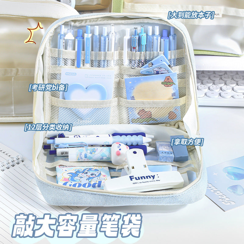 超大容量笔袋学生高颜值收纳文具袋多功能多层防水防污文具盒Extra-Large Capacity Pencil Case: Stylish Student Stationery Organizer—Multifunctional, Multi-Compartment, Waterproof, and Stain-Resistant