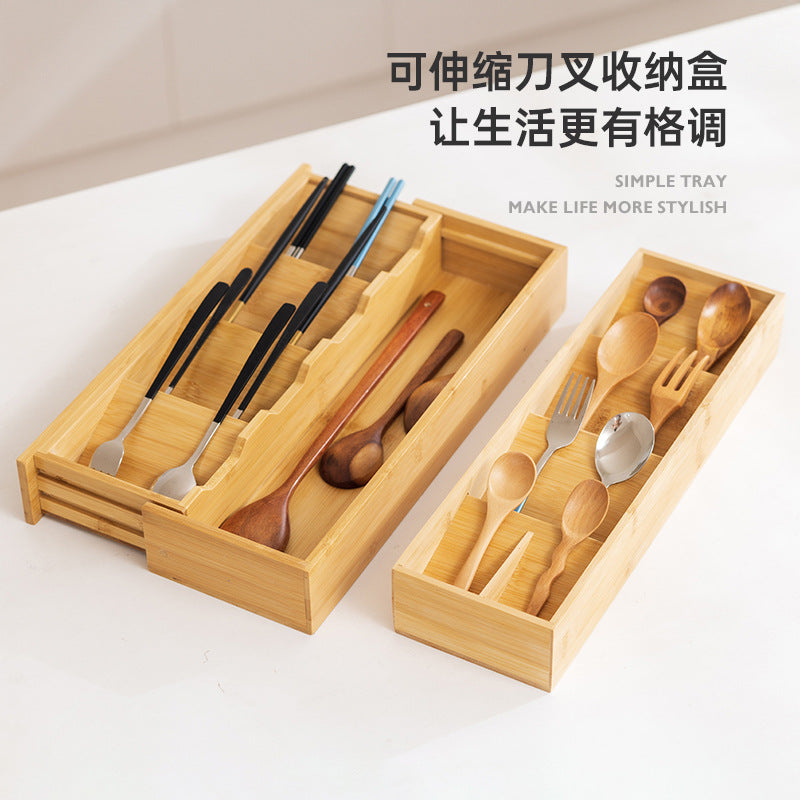 厨房餐具竹制收纳盒筷子餐厅整理盒桌面创意储物盒抽屉刀叉勺盒子Bamboo storage box for kitchen cutlery; chopstick organiser; dining room storage box; creative tabletop storage box; drawer organiser for knives, forks and spoons