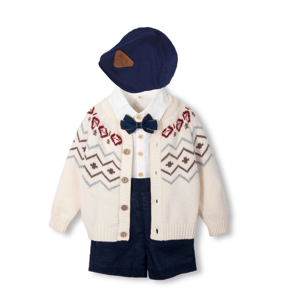 男婴童可爱开衫翻领毛衣绅士礼服多件套 Cute Baby Boy Cardigan, Collared Sweater, and Gentleman's Formal Wear Multi-Piece Set