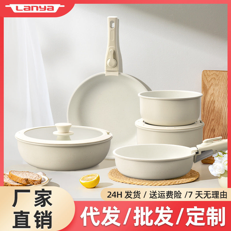 定制可拆卸家用专用锅具套装平底锅麦饭石电磁炉煤气灶饭店不粘Bespoke, detachable cookware set for home use: frying pans, maifanshi, induction hobs, gas hobs, restaurant-grade non-stick