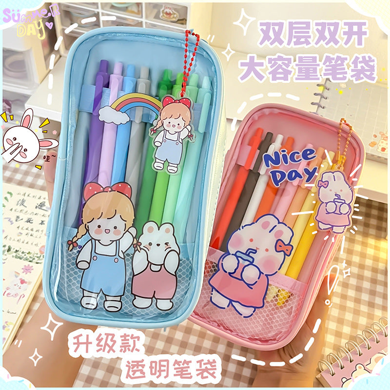 MOKA魔卡双层透明笔袋考试专用大容量简约中考高考用文具盒铅笔袋 MOKA Double-Layer Transparent Pencil Case—Large-Capacity, Minimalist Design