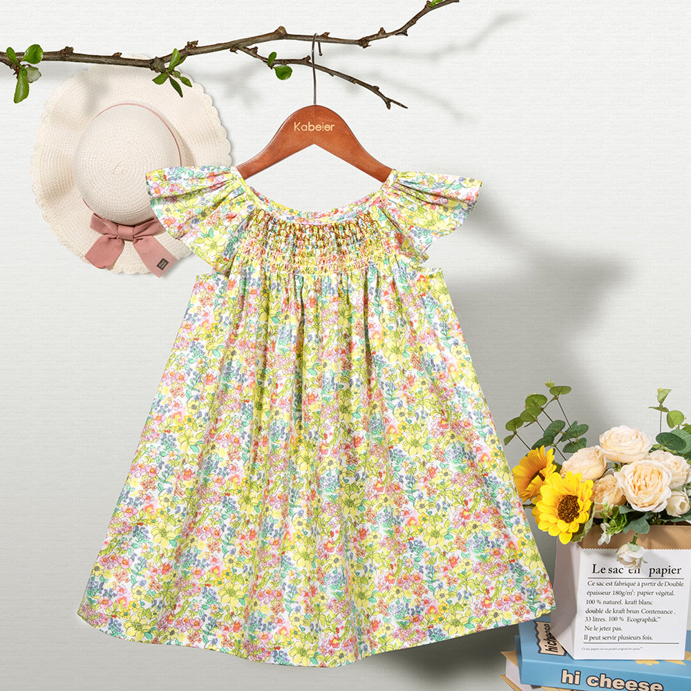 洋气小女孩连衣裙夏季女童碎花打缆裙 Stylish Little Girls' Dress: Summer Floral-Print Cable-Knit Dress for Girls