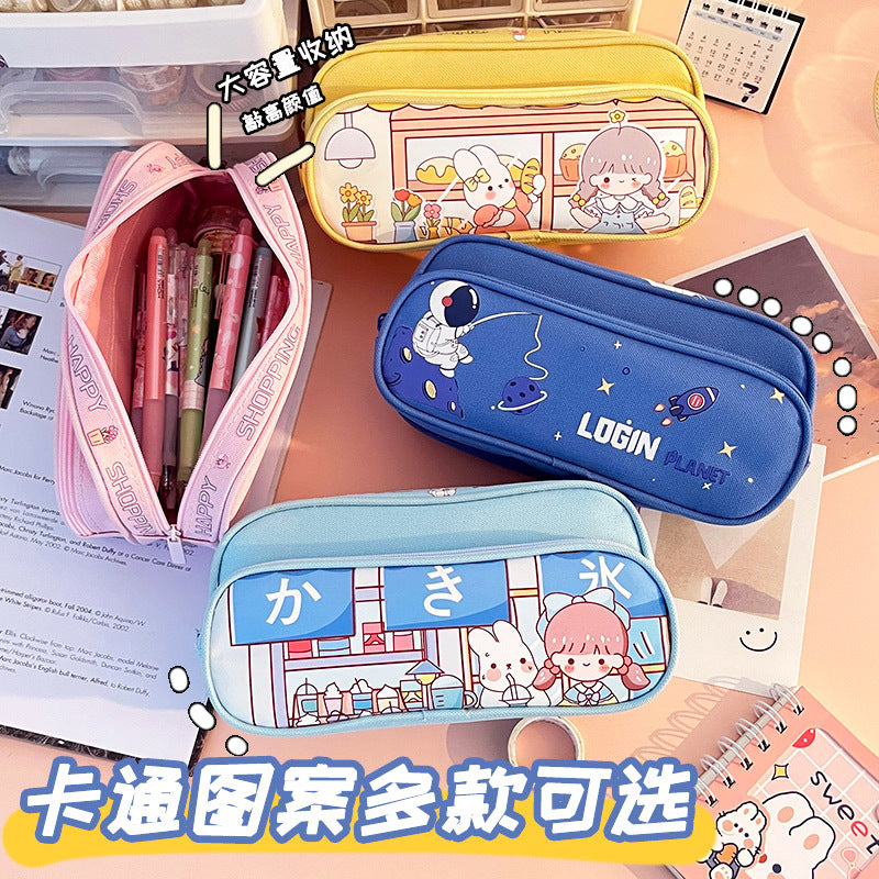 MOKA魔卡大容量双层笔袋女生小学生铅笔盒拉链铅笔袋MOKA Large-Capacity Double-Layer Pencil Case for Girls in Elementary School—Zippered Pencil Case