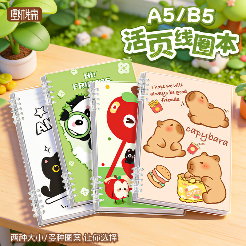 高颜值卡通活页A5线圈本可爱学生B5手账笔记本文具日记本 Stylish Cartoon A5 Spiral-Bound Notebook, Cute Student B5 Planner, Notebook, Stationery, Diary