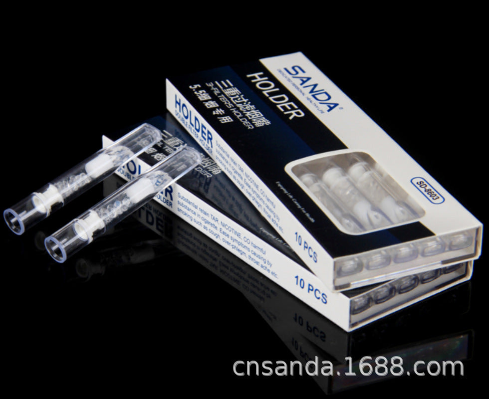 一次性棉芯滤珠三重过滤烟嘴5.5细烟专用10支装抛弃型SD-8603Disposable cotton-core filter bead triple-filtration cigarette filter, specifically for 5.5 slim cigarettes, pack of 10, disposable, SD-8603