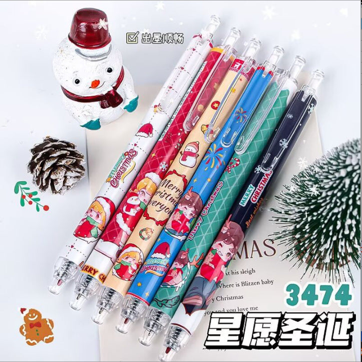 圣诞按动中性笔学生黑笔圣诞节刷题笔礼品儿童礼物文具Christmas Push-Button Ballpoint Pen for Students, Black Ink, Christmas Practice Pen, Gift for Kids, Stationery