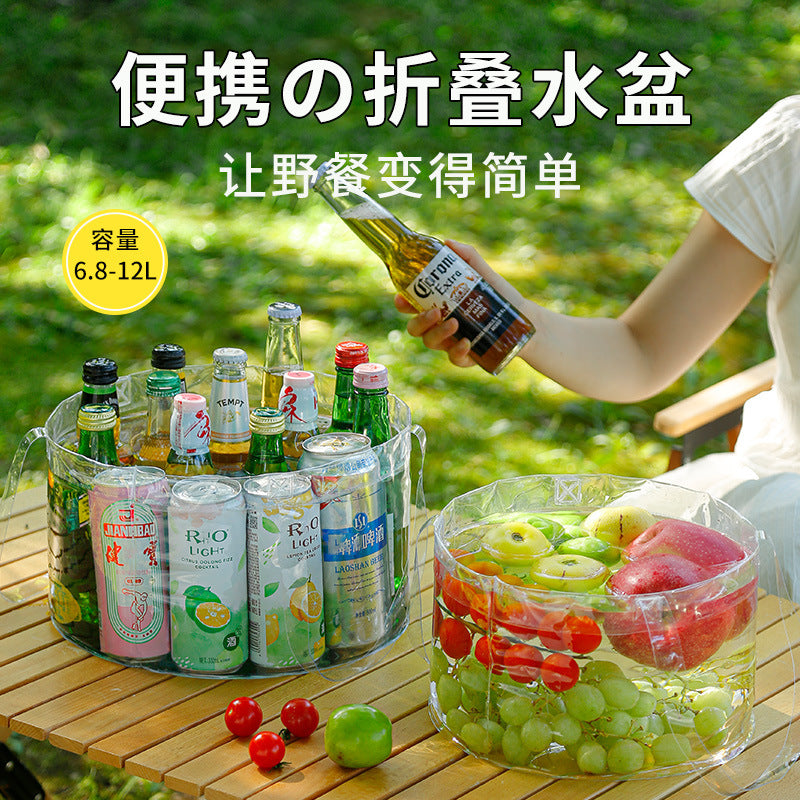 新款折叠便携水盆户外差旅多用神器透明洗脸盆野餐储水工具洗菜篮New Foldable Portable Basin – A Versatile Must-Have for Outdoor Activities and Travel: Transparent Washbasin, Picnic Water Storage Container and Vegetable Washing Basket