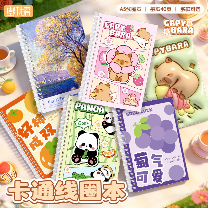 卡通线圈本A5笔记本学生本子高颜值办公文化日记本卡皮巴拉作业本Cartoon Spiral-Bound A5 Notebook, Student Notebook, Stylish Office & Cultural Diary, Capybara-Themed Homework Notebook