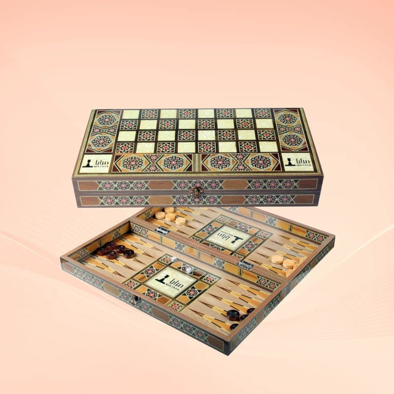 木制双陆棋 3ni1 木制棋子  高光双陆棋 阿拉伯游戏  可定图案Wooden Backgammon Set 3ni1 Wooden Pieces  High-gloss Backgammon Set Arabic Game  Customisable Design