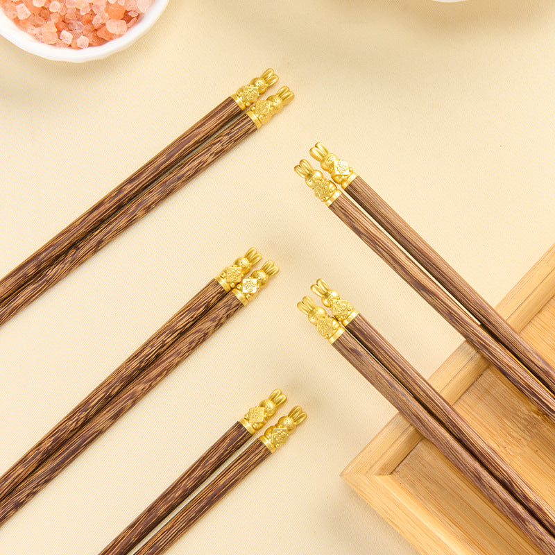 家逸天然实木筷鸡翅木大展鸿兔木筷 KAYI Natural Solid Wood Chopsticks "Great Leap of the Rabbit" Wooden Chopsticks Gift Set(5 Pairs)