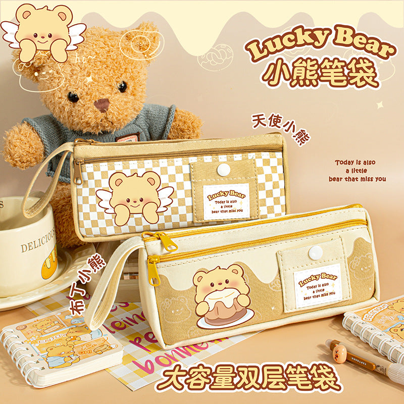 可爱小熊文具袋学生大容量创意笔袋高颜值可爱铅笔收纳文具盒Cute Bear Stationery Pouch: Large-Capacity Creative Pencil Case for Students—Stylish and Adorable Pencil Organizer