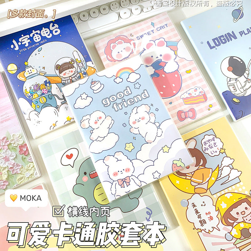 MOKA新款A6胶套笔记本A5学生办公高颜值加厚本子记笔记小清新本子MOKA's New A6 Plastic-Covered Notebook: A5 Size for Students and Office Use—Stylish, Thick-Paged Notebook for Note-Taking with a Fresh, Minimalist Design