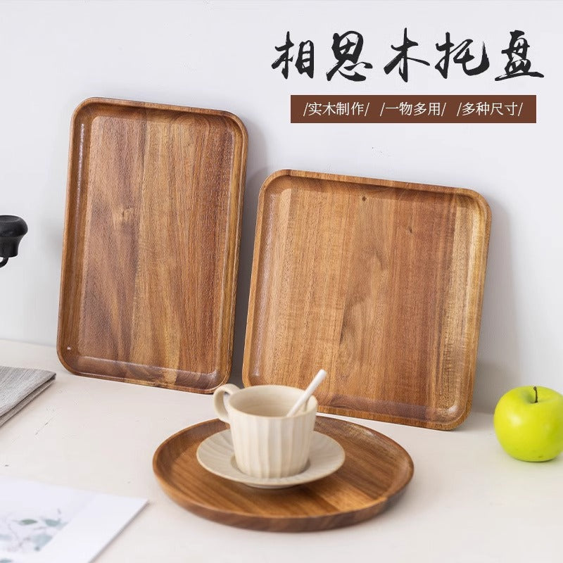 日式相思木茶盘面包蛋糕西餐盘实木早餐盘家用长方形小型杯托杯垫Japanese-style acacia wood tea tray, bread and cake plate, Western-style serving plate, solid wood breakfast plate, small rectangular cup holder and coaster for home use