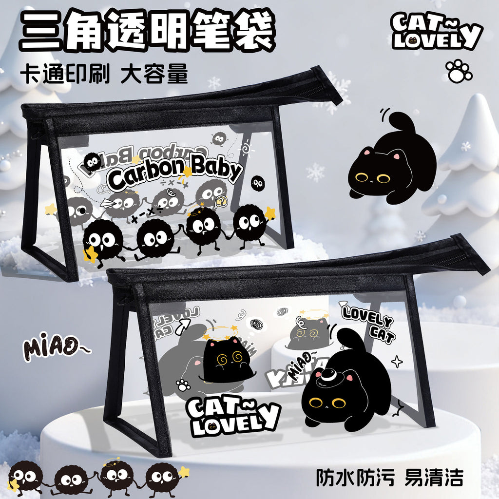 可爱三角透明笔袋大容量防水文具袋学生创意多功能收纳笔袋Cute Triangular Clear Pencil Case—Large-Capacity, Waterproof Stationery Pouch—Creative, Multifunctional Student Pencil Case