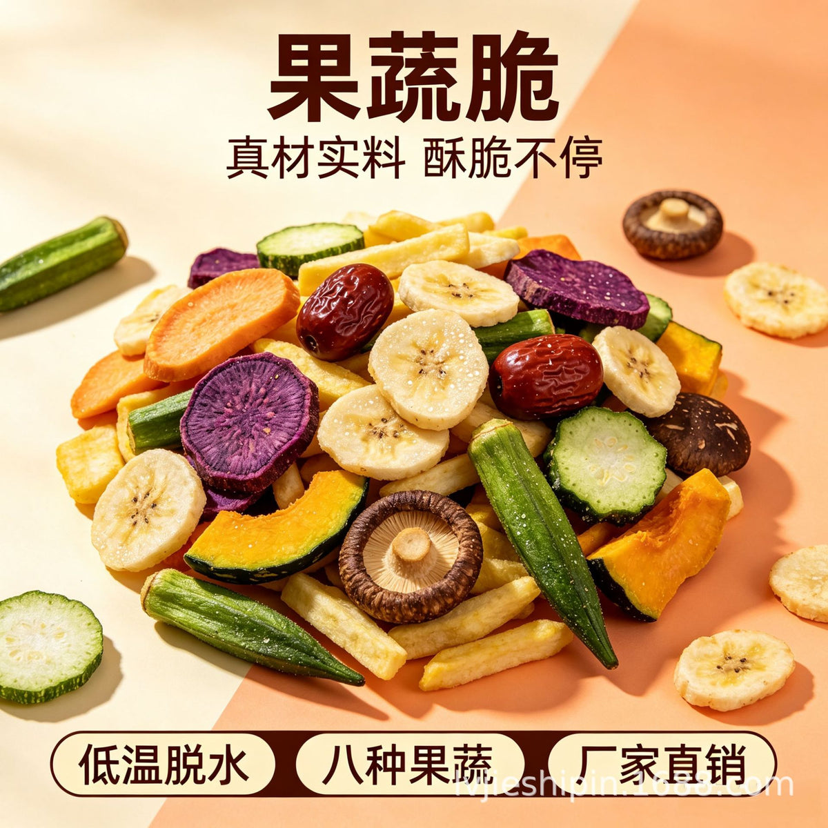 综合果蔬脆什锦脆片混合果蔬干脱水蔬菜干即食零食厂家直销代发Assorted Fruit and Vegetable Crisps, Mixed Dried Fruit and Vegetable Chips, Dehydrated Vegetables – Ready-to-Eat Snacks: Direct from Manufacturer, Drop Shipping Available
