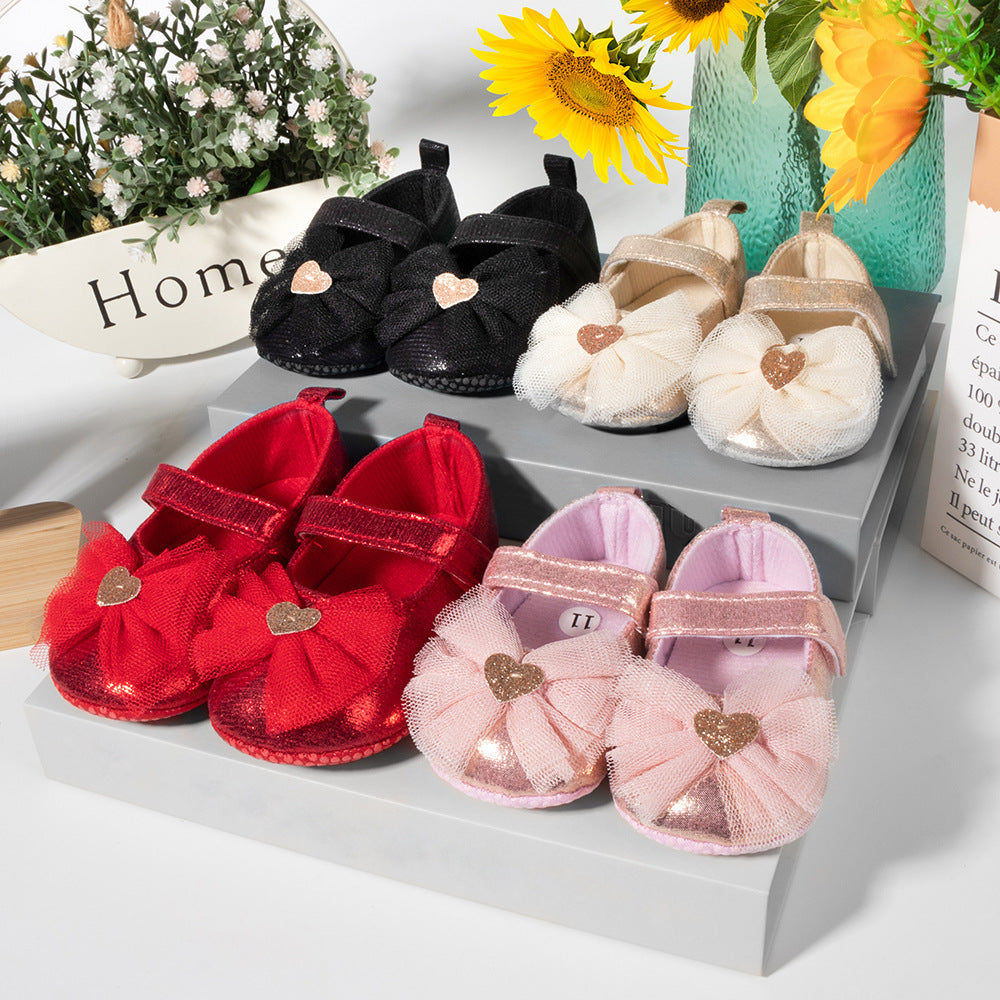 女宝宝鞋公主鞋0-1岁防滑软婴儿学步鞋百日周岁鞋 Baby Girls' Shoes: Princess-Style Shoes, 0–1 Years Old, Non-Slip Soft Baby First Steps Shoes, 100-Day and First Birthday Shoes