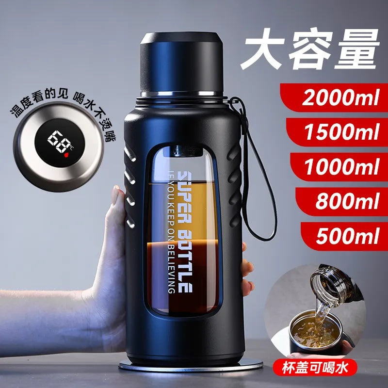 捷安玺大容量智能显温玻璃杯茶水分离泡茶杯耐热高硼硅户外随手杯Large-Capacity Smart Temperature-Displaying Glass Tea Cup with Tea-Water Separation, Heat-Resistant Borosilicate Outdoor Travel Mug