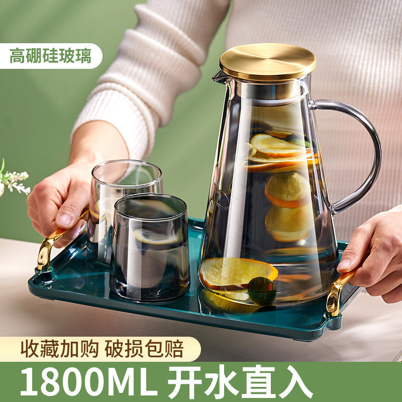 大容量冷水壶家用客厅耐高温泡茶储水壶高硼硅玻璃凉水壶Large-Capacity Water Jug for Home Use—Living Room, Heat-Resistant Tea-Brewing and Water Storage Jug, High-Borosilicate Glass Water Jug