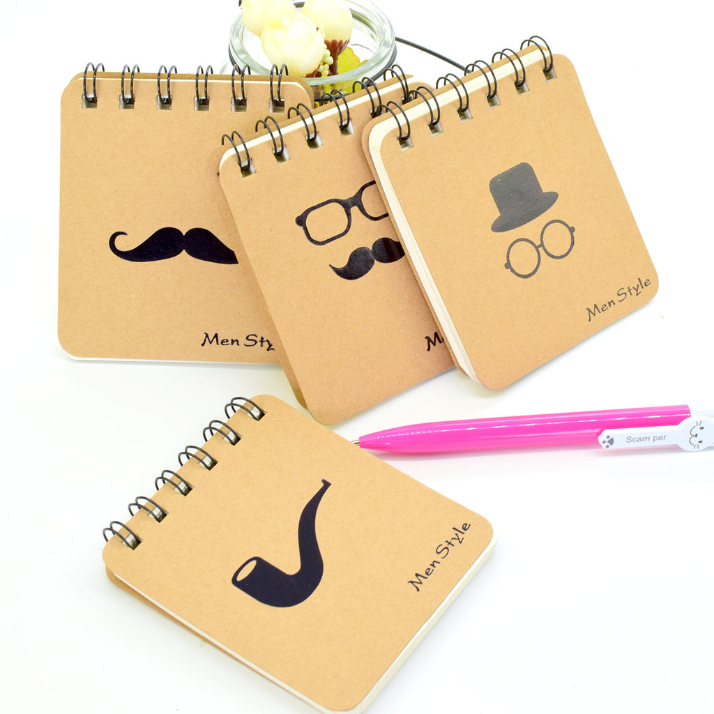 创意韩国文具黑色烫金胡子线圈本笔记涂鸦记事便签小本子Creative Stationery: Black Hot-Stamped Mustache Spiral-Bound Notebook for Sketching, Notes, and Sticky Notes