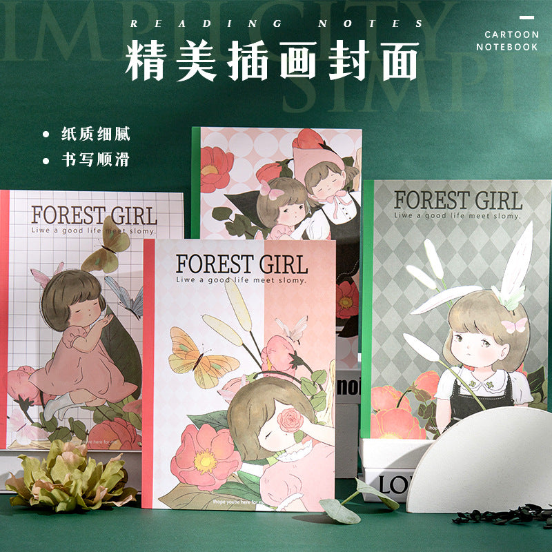卡通女孩动漫B5学生文艺精装大号厚实手账胶套无线包背横线本手帐Cartoon Girl Anime B5 Student Art Hardcover Large Thick Planner Plastic Cover Stitchless Back-Bound Ruled Notebook