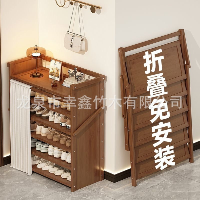 折叠鞋架子一拉就用室内多层免安装收纳架家用门口出租房防尘鞋柜Foldable shoe rack – simply pull out to use. Multi-tier indoor storage rack requiring no assembly. Ideal for home entrances and rented accommodation. Dust-proof shoe cupboard.