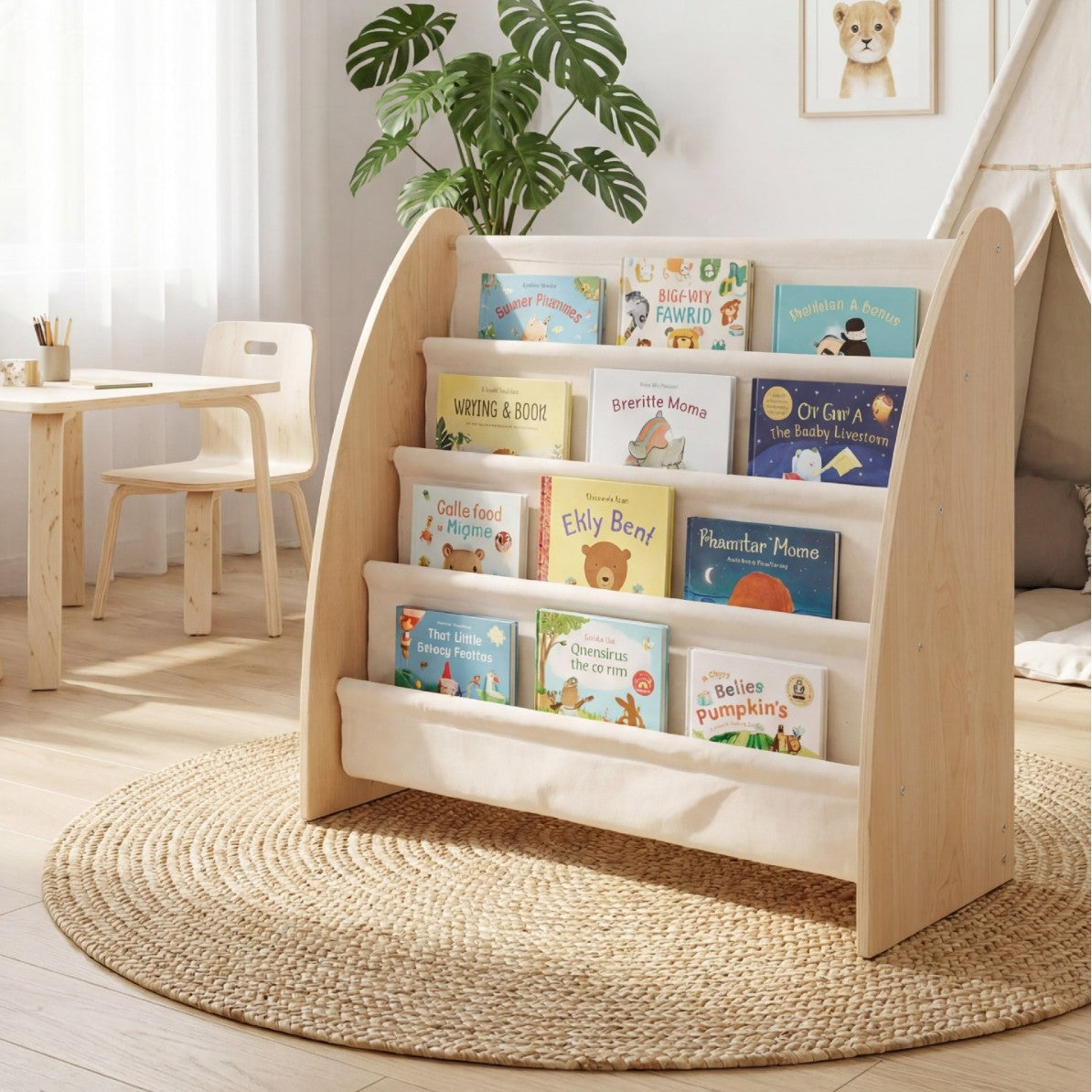 实木书架儿童宝宝书架家用学生幼儿园收纳简易落地置物架绘本多层Solid Wood Bookshelf – Children’s and Baby Bookshelf – Home Use, for Students and Nursery – Simple Freestanding Storage Unit – Picture Books – Multi-tiered