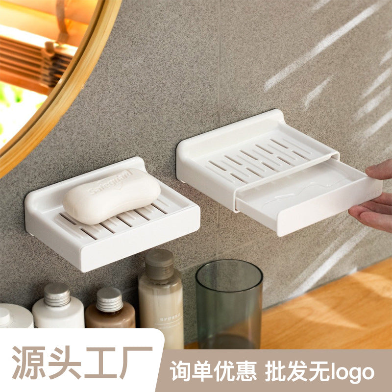 肥皂盒壁挂式卫生间置物架免打孔双层沥水家用香皂盒收纳架皂架子Wall-mounted bathroom storage rack for soap dishes – no drilling required, double-tiered, draining design – household soap dish storage rack