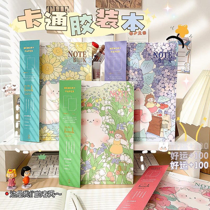 B5精装本卡通少女可爱高颜值笔记本护眼无线胶装本封腰记事本B5 Hardcover Notebook: Cute, High-Quality Cartoon Girl Design, Eye-Friendly, Wireless Stitch Binding, with Waistband, Notepad