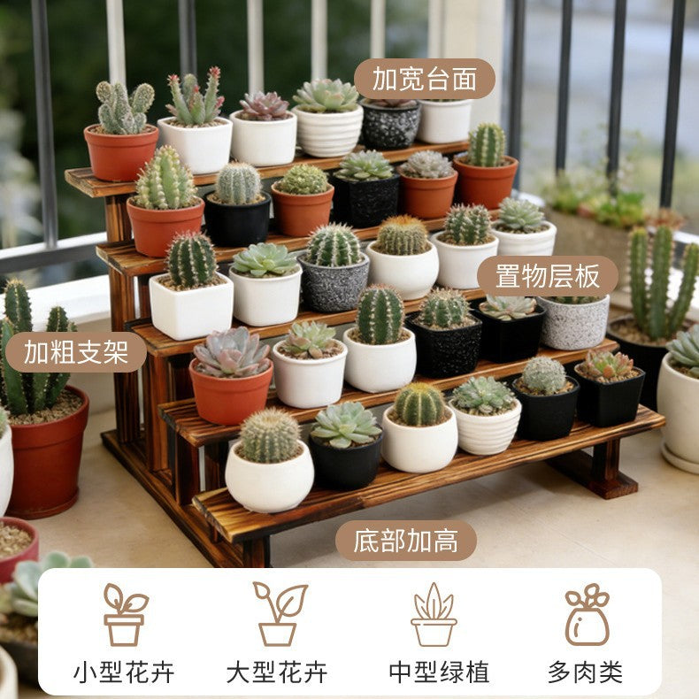 实木小花架复古展示架置物架木质桌面架子阳台多层摆摊阶梯手办架Solid Wood Mini Flower Stand, Vintage Display Stand, Storage Rack, Wooden Tabletop Stand, Balcony Multi-Tier Stall, Step-Style Figurine Stand