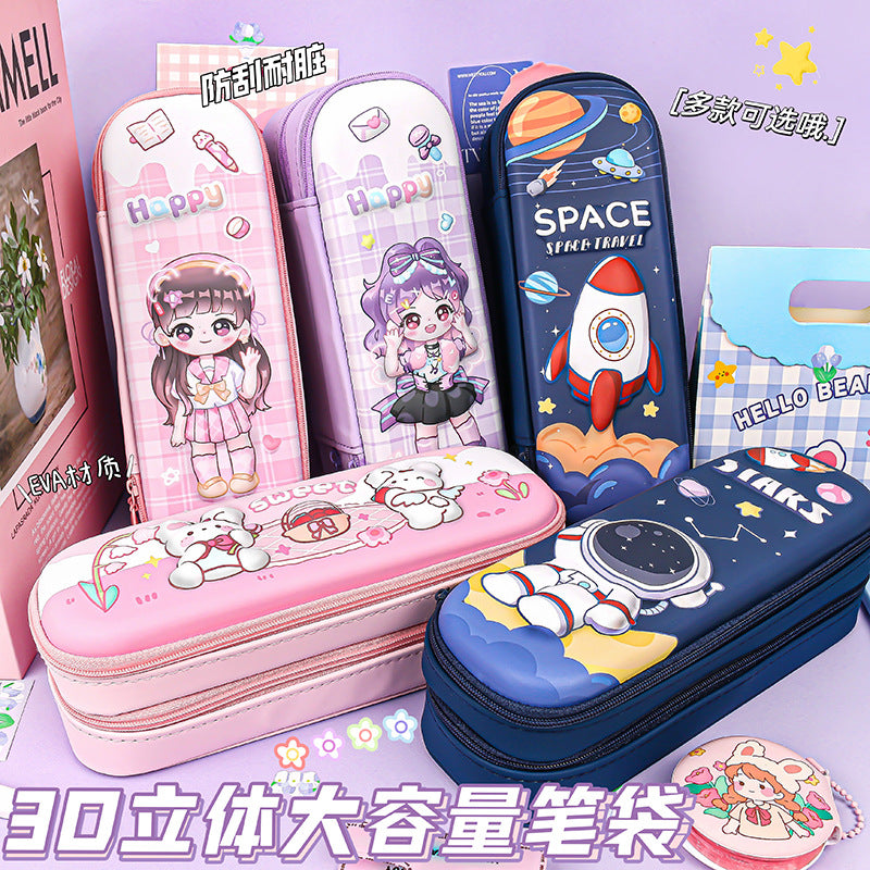 MOKA卡通动漫3D笔袋儿童文具盒可爱男女生笔袋大容量创意铅笔盒 MOKA Cartoon 3D Pencil Case for Kids—Cute, Large-Capacity, Creative Pencil Case for Boys and Girls