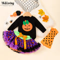 万圣节婴儿服饰女宝宝卡通南瓜长袖哈衣公主裙套装Halloween Baby Outfit for Girls: Cartoon Pumpkin Long-Sleeve Onesie and Princess Dress Set