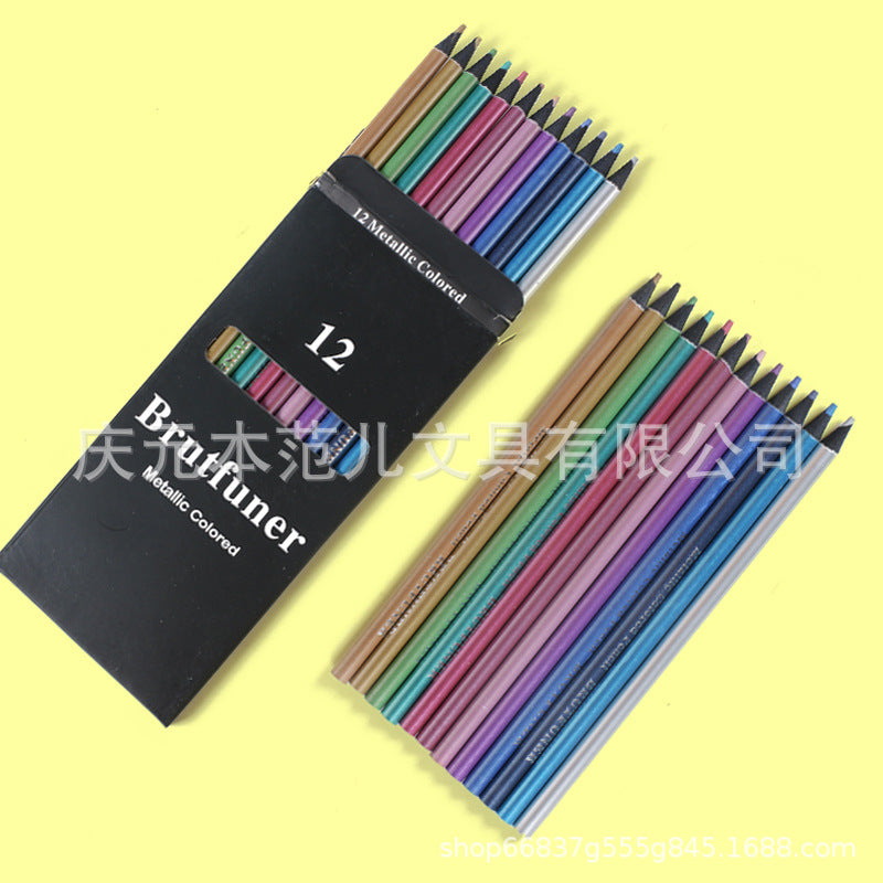 brutfuner 新品 12金色黑杆彩铅绘画涂鸦brutfuner New Arrival: 12-piece set of gold and black coloured pencils for drawing and doodling