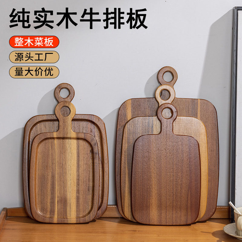 实木牛排板沙比利西餐木质牛扒盘实面包披萨板牛排餐盘子小菜板Solid wood steak board, Sapele Western-style wooden steak plate, solid wood bread and pizza board, steak dinner plate, small chopping board