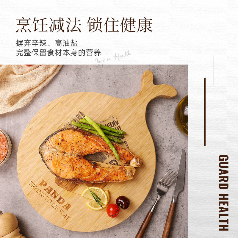 家逸悦享熊·轻食料理板-M KAYI Bamboo Cutting Board Round with Handle Panda Carving M size