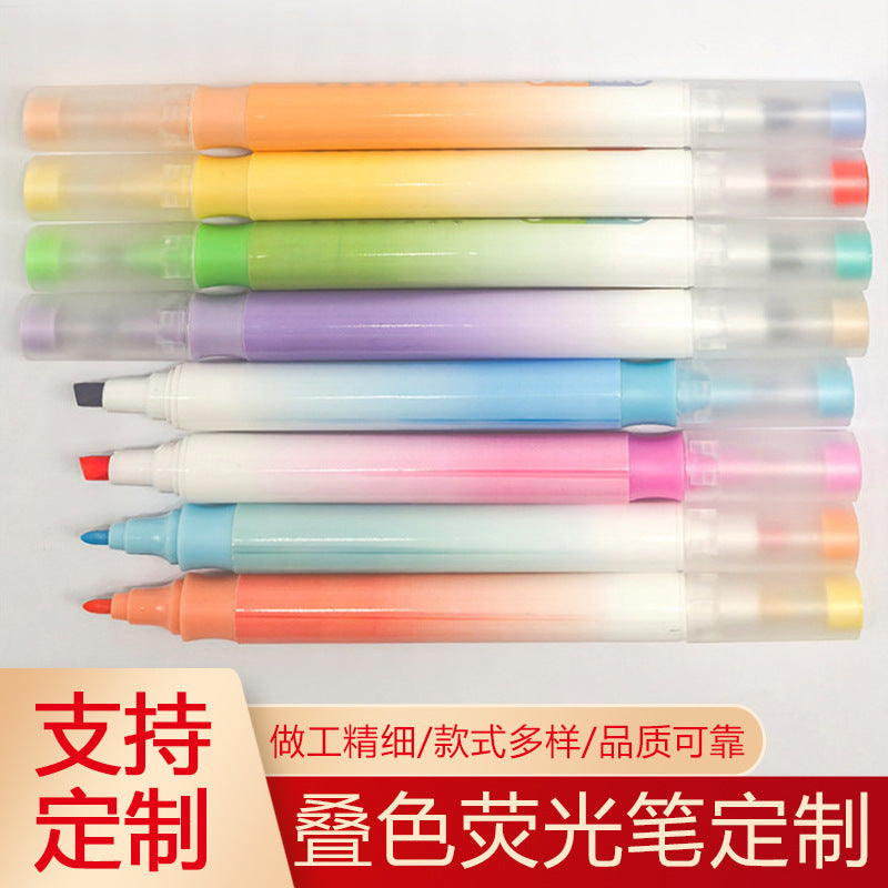 叠色水彩笔高颜值学生笔记双头荧光笔标记划重点标记绘画手账彩笔Layered Watercolour Pens – Stylish Student Note-Taking, Double-Ended Highlighter Pens for Highlighting Key Points, Marking, Drawing and Bullet Journalling
