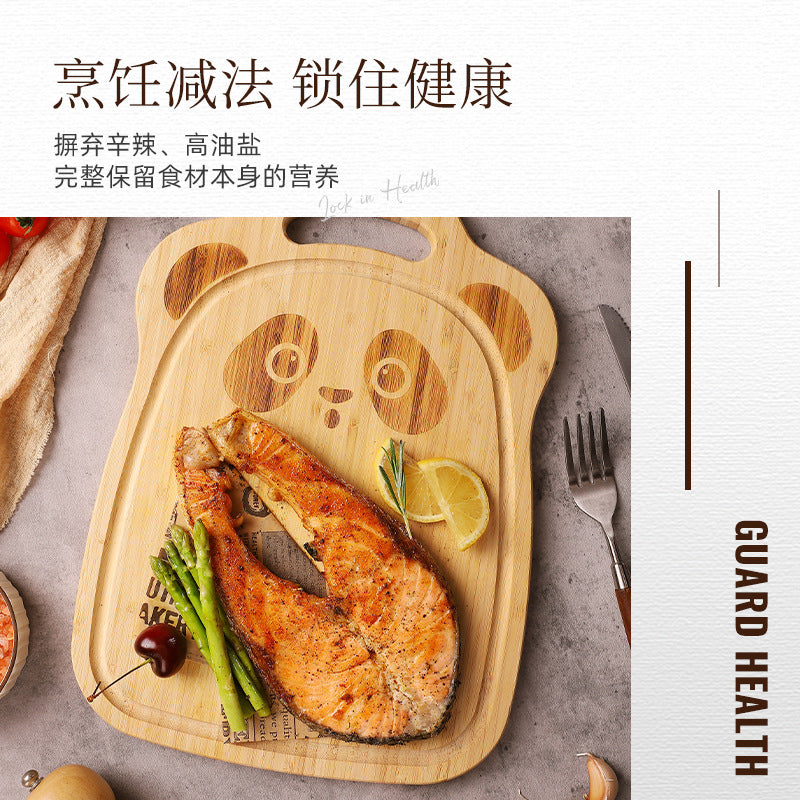 家逸探趣熊猫辅食板 KAYI Bamboo Cutting Board Food Serving Board Panda Face Carving Board