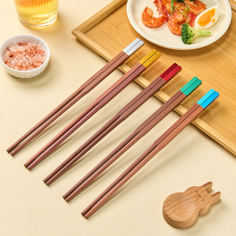 家逸天然实木红檀木筷五色分食木筷 KAYI Natural Solid Wood Chopsticks Red Sandalwood Five Colors Wooden Chopsticks Gift Set(5 Pairs)