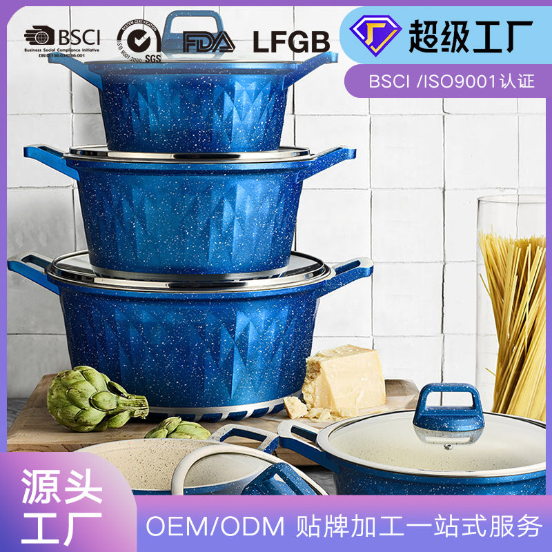 定制LOGO钻石压铸铝锅十件套厨房用品家用汤锅炖锅不粘锅大锅Customised Logo Diamond-Pattern Die-Cast Aluminium 10-Piece Cookware Set: Household Soup Pots, Casserole Dishes, Non-Stick Pans and Large Pots
