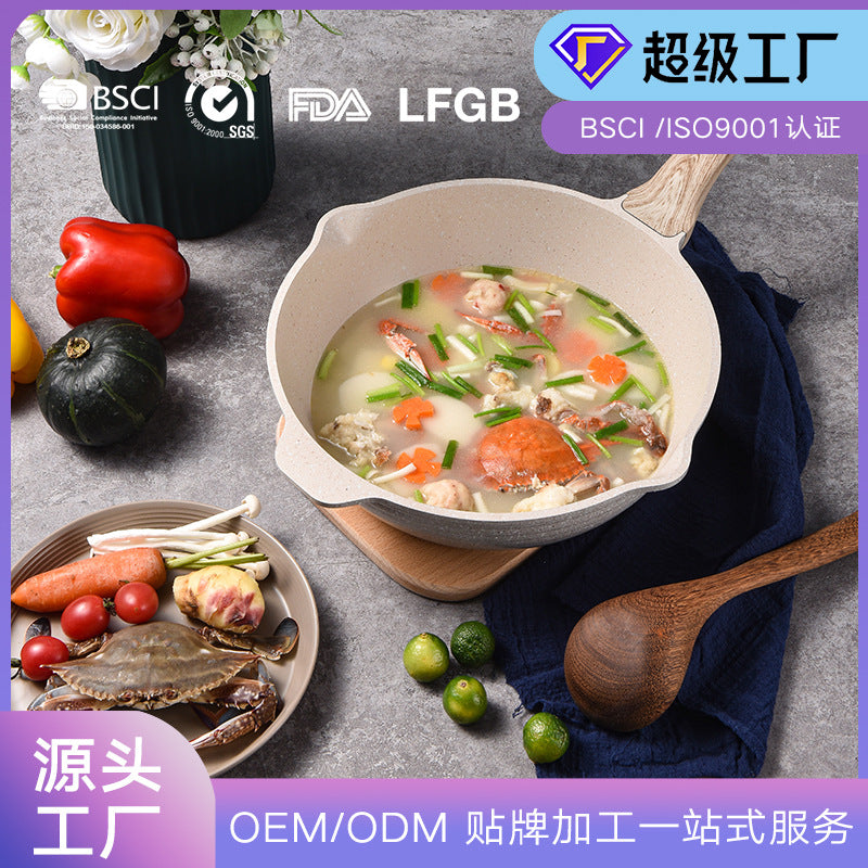 麦饭石不粘锅定制煎炒锅家用煎蛋牛排不粘炒菜锅家用电磁炉通用Customised Maifan Stone Non-Stick Frying Pan – Ideal for Frying Eggs and Steaks at Home; Suitable for Home Use and Compatible with Induction Hobs