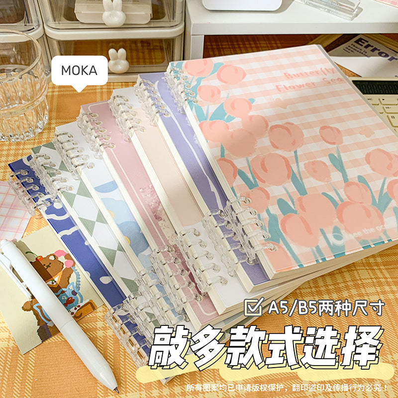 MOKA花朵笔记本不硌手活页本可拆卸本简约高颜值初中生用防水本子MOKA Floral Notebook: Comfortable to Hold, Loose-Leaf, Detachable, Minimalist, Stylish, Waterproof Notebook for Middle School Students