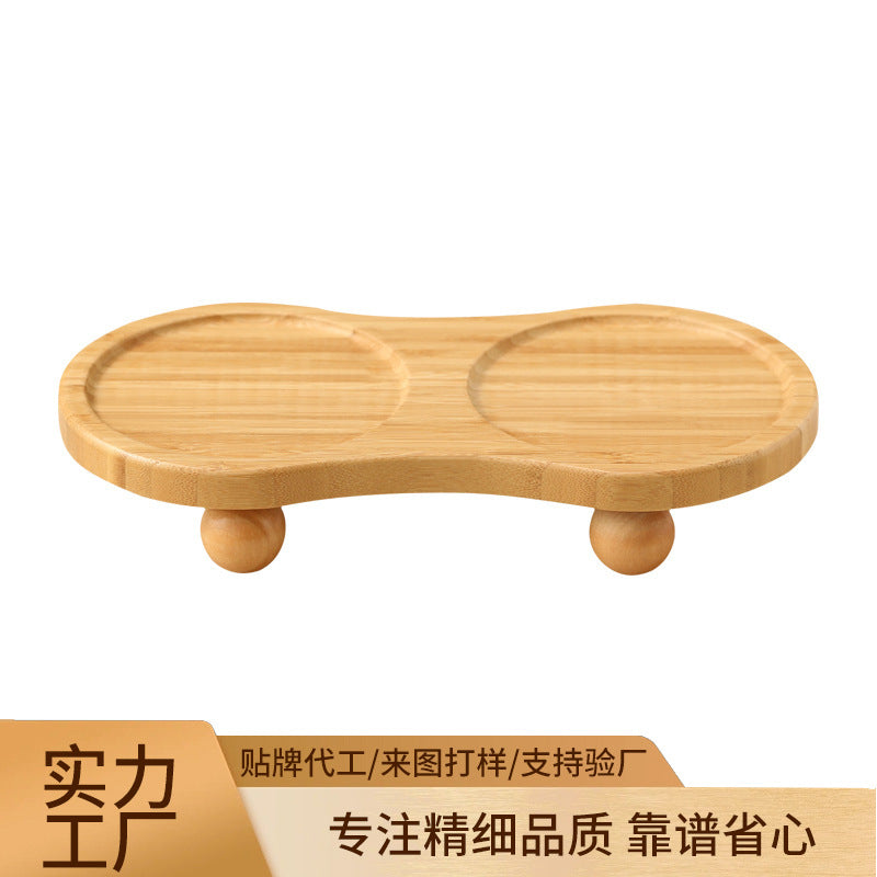 定制猫碗架竹木宠物狗食盆架防打翻加高斜口护颈椎陶瓷双碗可贴标Customisable Cat Bowl Stand: Bamboo and Wooden Pet Dog Food Bowl Stand – Tip-proof, Raised, Angled Design to Protect the Cervical Spine, Ceramic Double Bowls, Labelling Option Available