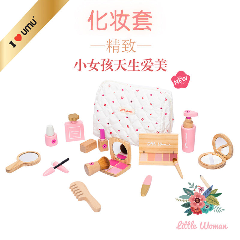 #1347Littlewomam化妆包香水瓶眼影盒过家家木制玩具益智女童#1347 Little Woman Make-up Bag, Perfume Bottle, Eyeshadow Palette, Pretend Play Wooden Toys, Educational Toys for Girls