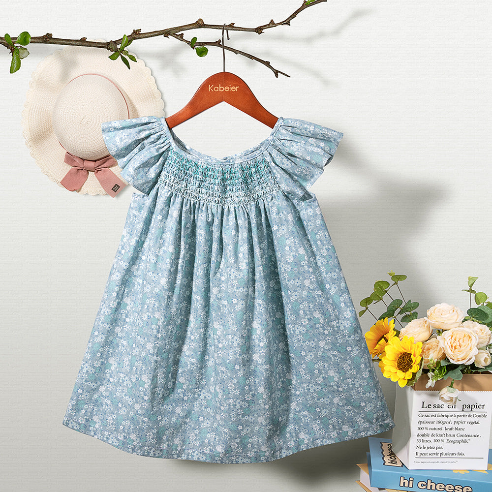 女童连衣裙儿童裙子无袖打缆背心碎花吊带裙小女孩公主裙 Girls' Dresses, Children's Dresses, Sleeveless Cable-Knit Tank Tops, Floral Spaghetti-Strap Dresses, Little Girls' Princess Dresses
