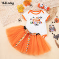 Halloween Costume: 100% Cotton Short-Sleeve Embroidered Witch Hat, Pumpkin Onesie, and Bow Handmade Skirt SetHalloween Costume: Short-Sleeve Embroidered Witch Hat, Pumpkin Onesie, and Bow Handmade Skirt Set